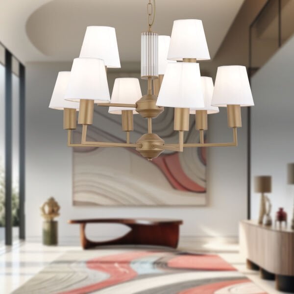 Ellery 9'lu Eskitme Beyaz Şapkalı Modern Plafonyer Genç Odası Yatak Odası Retro Salon Avize