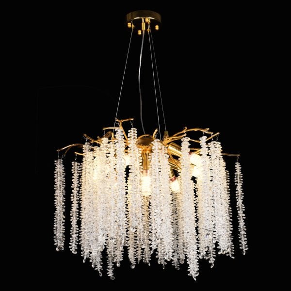 Dina Serip Gold Kaplamalı Modern Tasarım Salon Kristal Sarkıt Avize