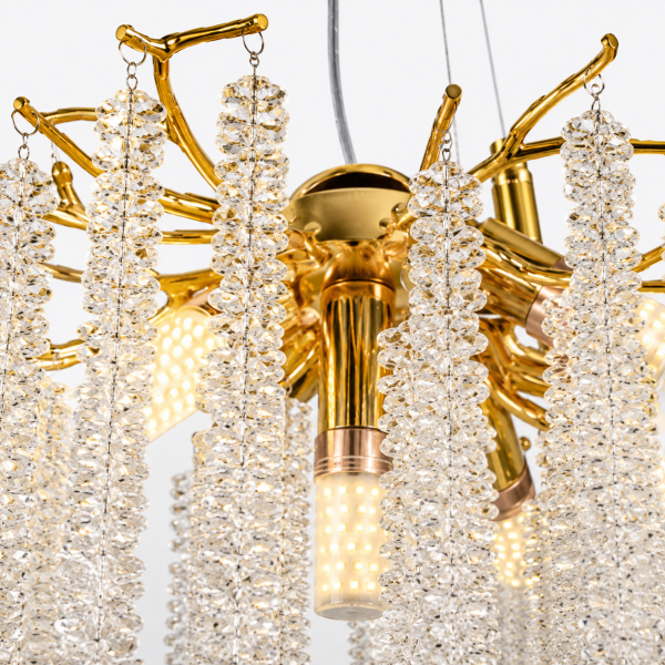 Dina Serip Gold Kaplamalı Modern Tasarım Salon Kristal Sarkıt Avize