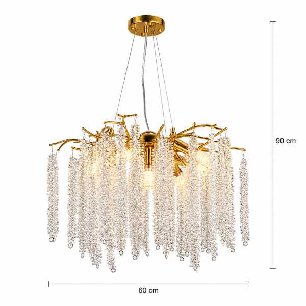 Dina Serip Gold Kaplamalı Modern Tasarım Salon Kristal Sarkıt Avize
