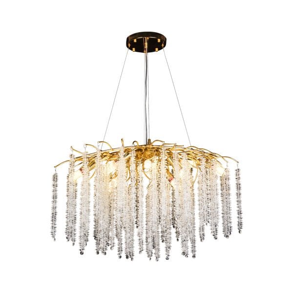 Dina Serip Yemek Masa Üstü Gold Kaplamalı Modern Tasarım Salon Kristal Sarkıt Avize