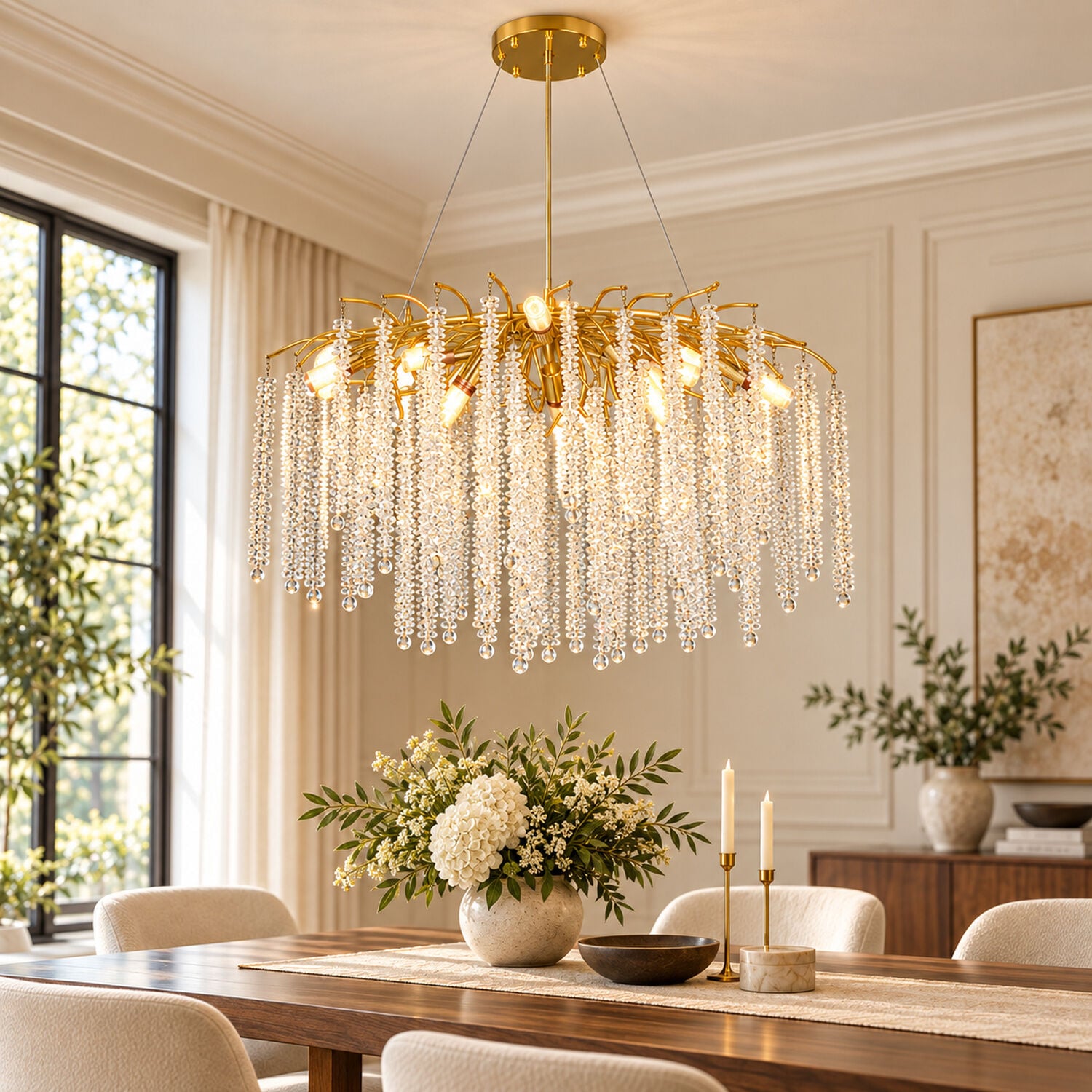 Dina Serip Yemek Masa Üstü Gold Kaplamalı Modern Tasarım Salon Kristal Sarkıt Avize