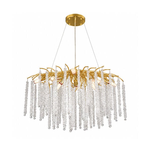 Dina Serip Yemek Masa Üstü Gold Kaplamalı Modern Tasarım Salon Kristal Sarkıt Avize
