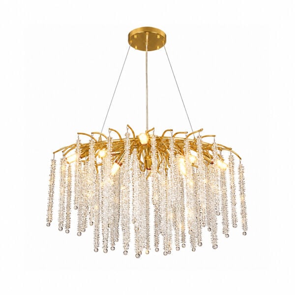 Dina Serip Yemek Masa Üstü Gold Kaplamalı Modern Tasarım Salon Kristal Sarkıt Avize