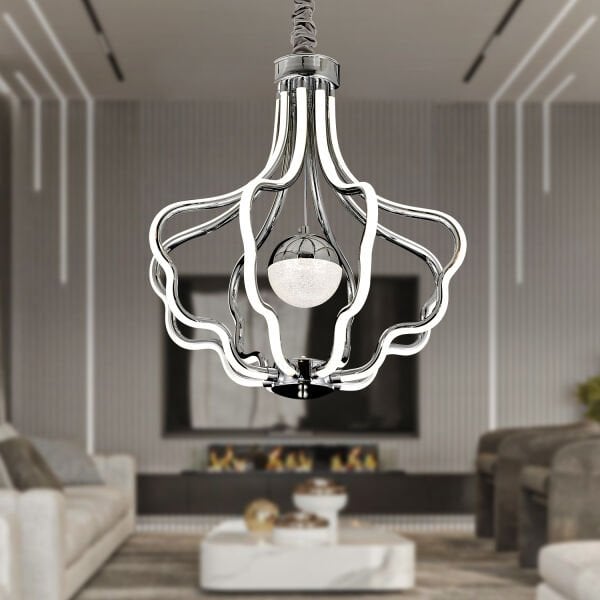 Camelia Krom Kaplama 3 Renkli 50 Watt Ledli Modern Tasarım Oturma Odası,Genç Odası,Yatak Odası,Salon Sarkıt Led Avize