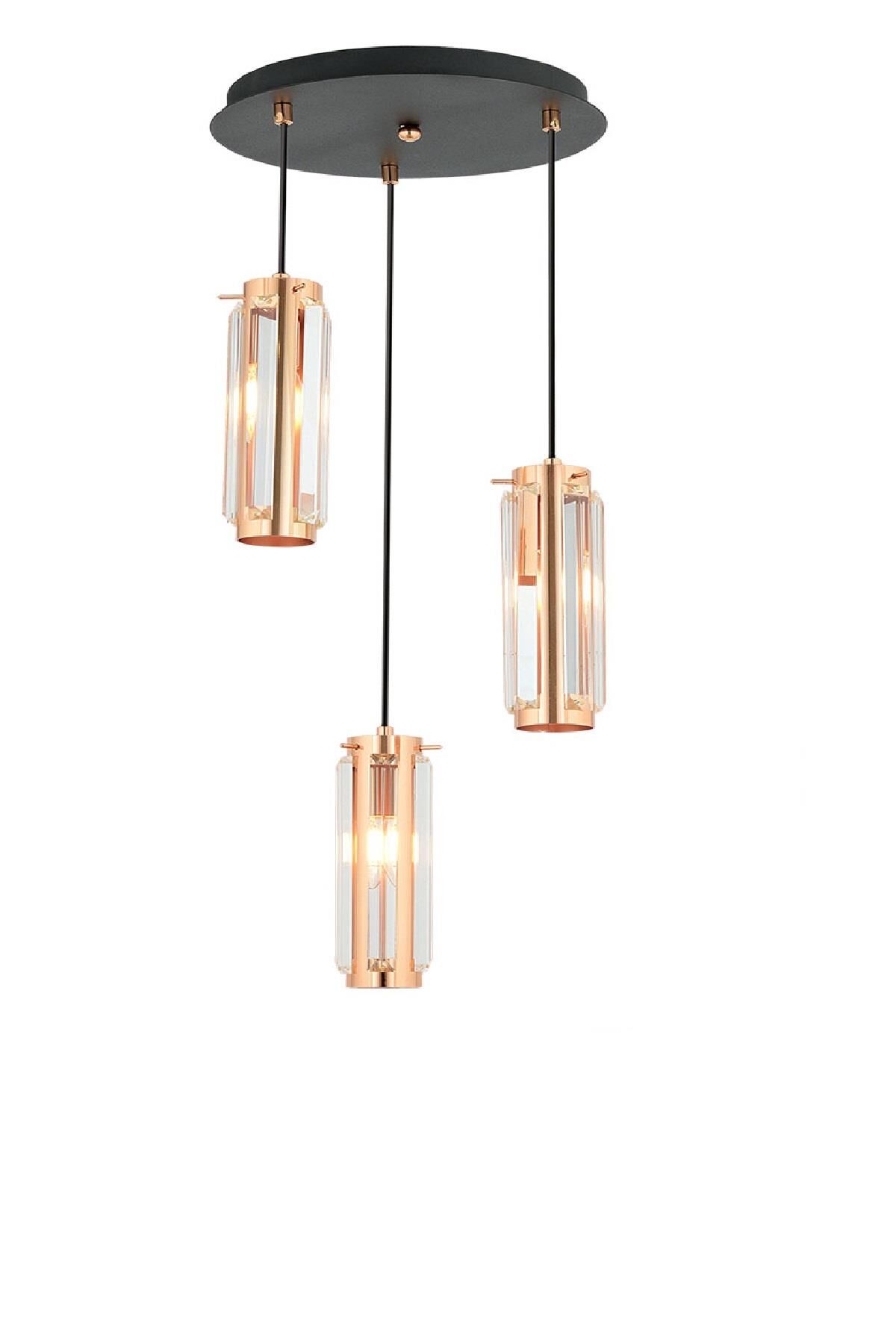 Natali 3Lü Bakır Sarkıt Modern Genç Odası Mutfak Salon Sarkıt Avize