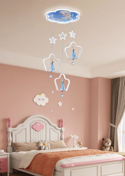 Elsa Figürlü Mavi Sarkıt Çocuk Odası Led Avize
