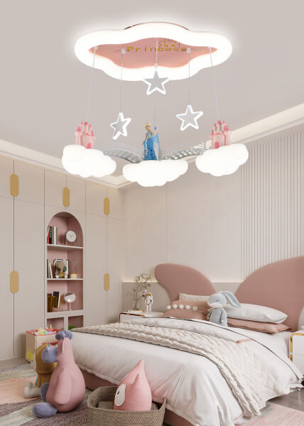 Elsa Figürlü Pembe Sarkıt Çocuk Odası Led Avize