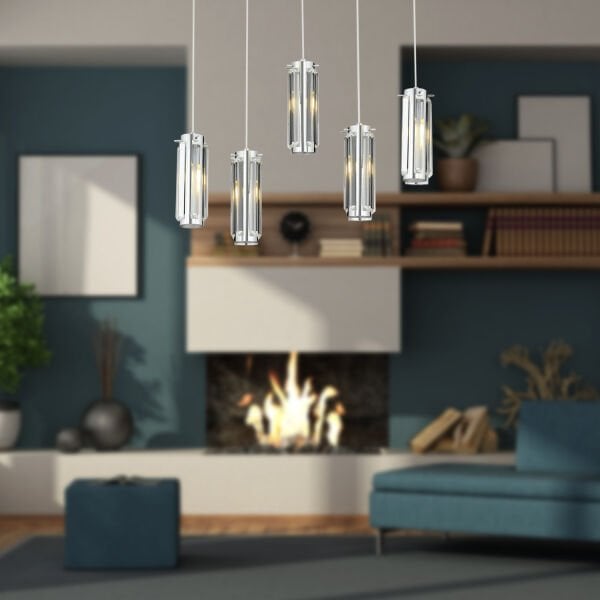 NATALİ 5Lİ SIRALI KROM SARKIT SALON- YEMEK MASASI AVİZE