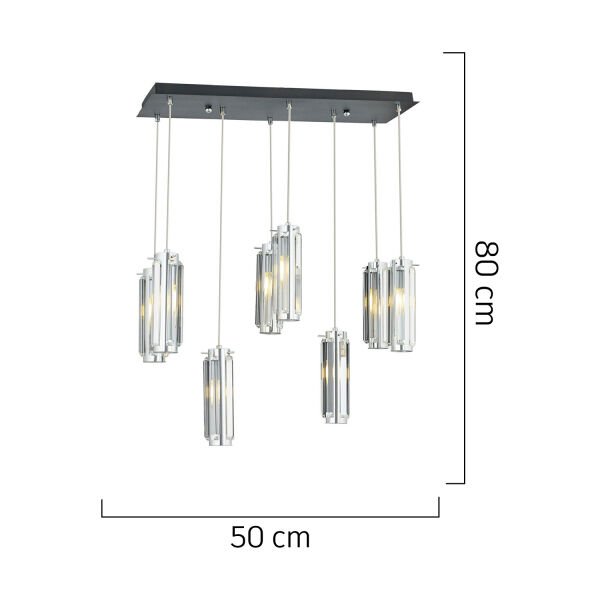 NATALİ 8Lİ SIRALI KROM SARKIT SALON- YEMEK MASASI AVİZE