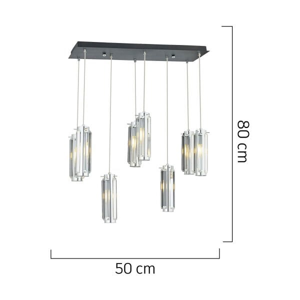 NATALİ 8Lİ SIRALI KROM SARKIT SALON- YEMEK MASASI AVİZE