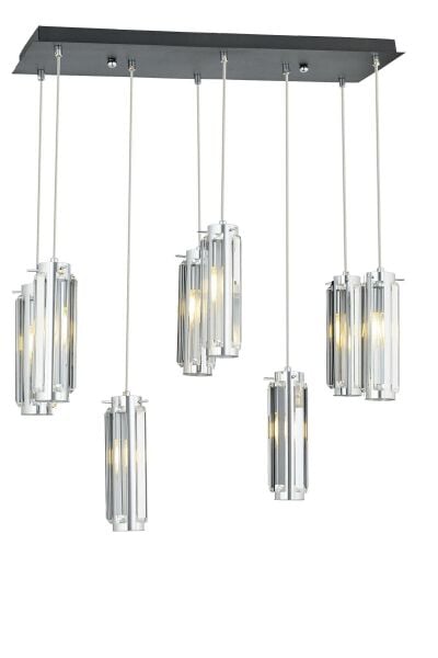 NATALİ 8Lİ SIRALI KROM SARKIT SALON- YEMEK MASASI AVİZE