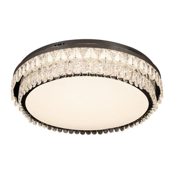 Bade Krom Kaplamalı 128 Watt Led Plafonyer Modern Tasarım Salon Kristal 3 Renk Ledli Avize