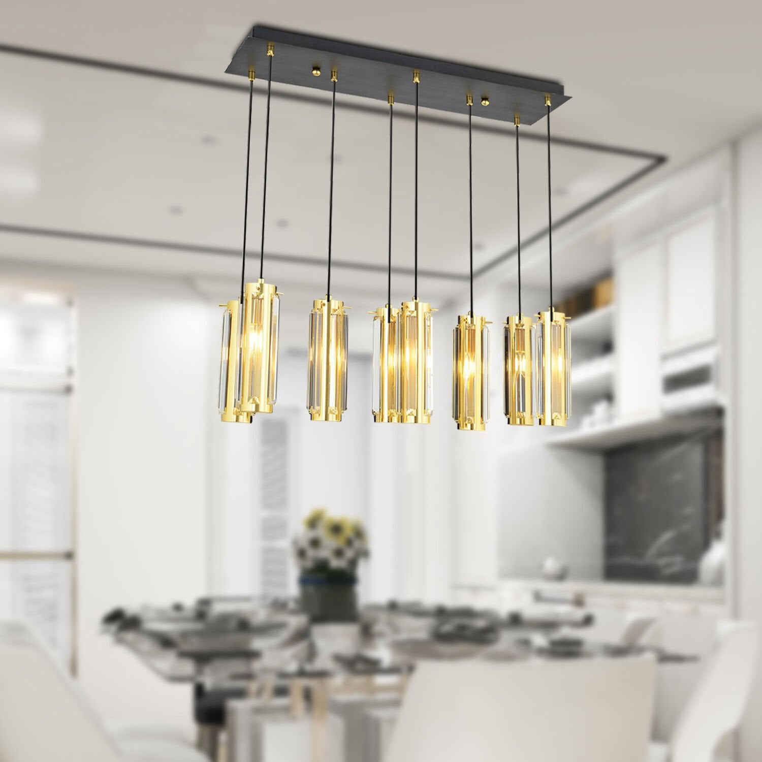 NATALİ 8Lİ SIRALI GOLD SARKIT SALON- YEMEK MASASI AVİZE