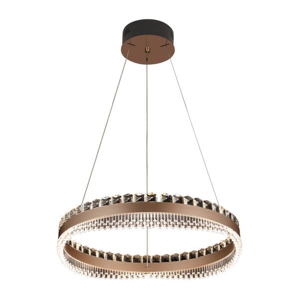 Hazela Kahve Eskitme Kaplamalı Yuvarlak 143 watt Led Sarkıt Salon 3 Renk Ledli Modern Tasarım Avize