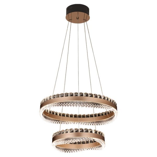 Hazel 2 Katlı Kahve Eskitme Kaplamalı Yuvarlak 300 watt Led Sarkıt Salon 3 Renk Ledli Modern Tasarım Avize