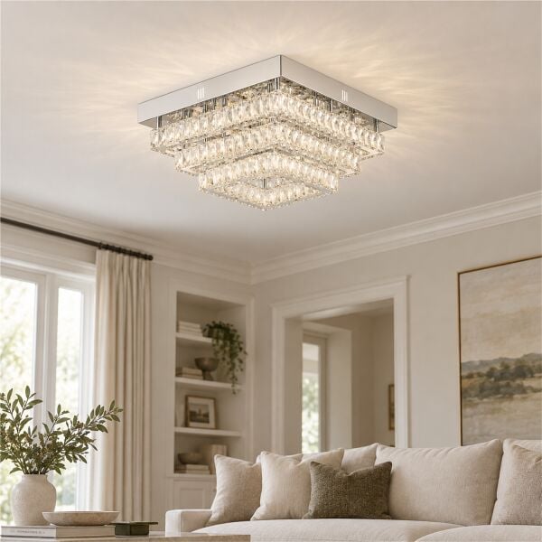 Modina 3 Katlı Krom Ledli 3 Renkli 120 Watt Kristalli Taşlı Modern Tasarım Led  Kristal Salon Avize