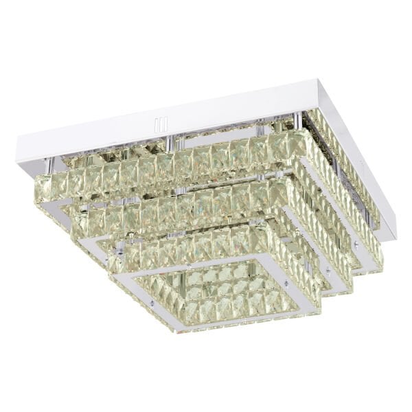 Modina 3 Katlı Krom Ledli 3 Renkli 120 Watt Kristalli Taşlı Modern Tasarım Led  Kristal Salon Avize