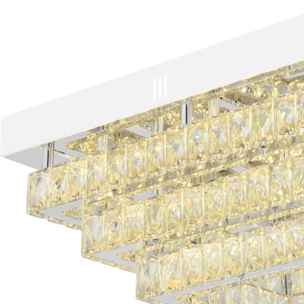 Modina 3 Katlı Krom Ledli 3 Renkli 120 Watt Kristalli Taşlı Modern Tasarım Led  Kristal Salon Avize