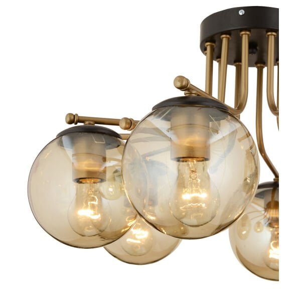 Edin 6Lı Siyah Eskitme Bal Camlı Modern Genç Odası Yatak Odası Salon Avize