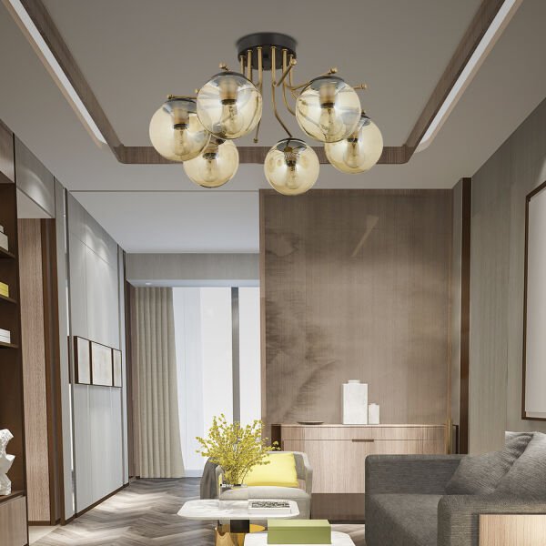 Edin 6Lı Siyah Eskitme Bal Camlı Modern Genç Odası Yatak Odası Salon Avize