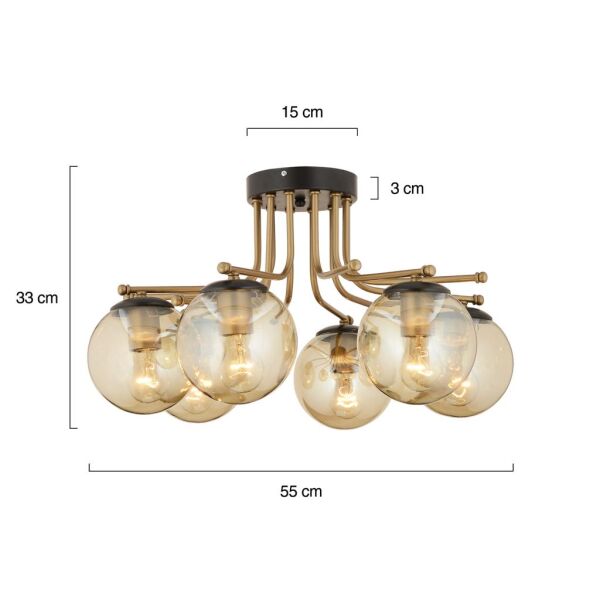 Edin 6Lı Siyah Eskitme Bal Camlı Modern Genç Odası Yatak Odası Salon Avize