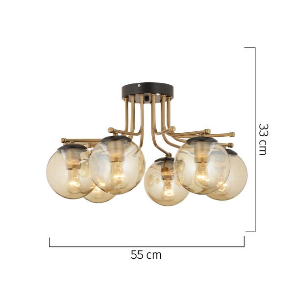 Edin 6Lı Siyah Eskitme Bal Camlı Modern Genç Odası Yatak Odası Salon Avize