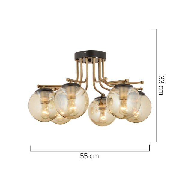 Edin 6Lı Siyah Eskitme Bal Camlı Modern Genç Odası Yatak Odası Salon Avize