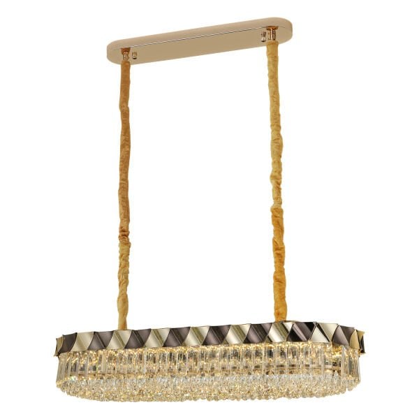 Betty Gold Kaplamalı Yemek Masa Üstü 40 Watt Led Sarkıt Modern Tasarım Salon Kristal 3 Renk Ledli Avize