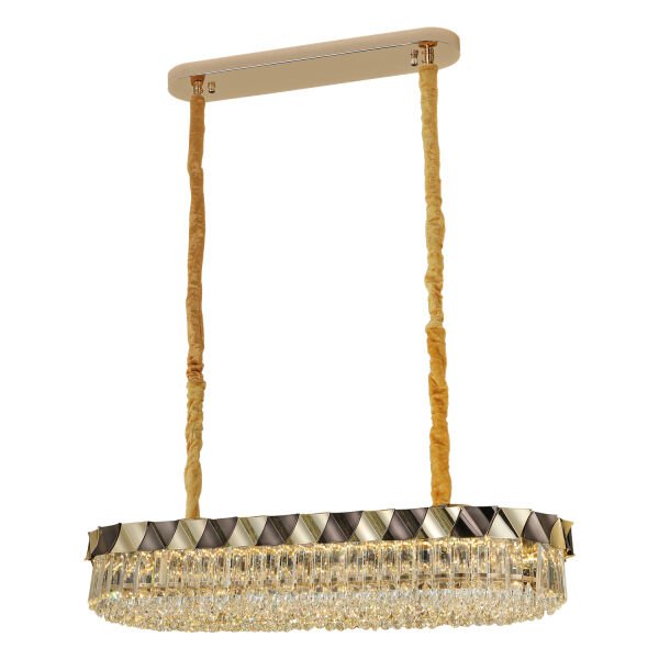 Betty Gold Kaplamalı Yemek Masa Üstü 40 Watt Led Sarkıt Modern Tasarım Salon Kristal 3 Renk Ledli Avize