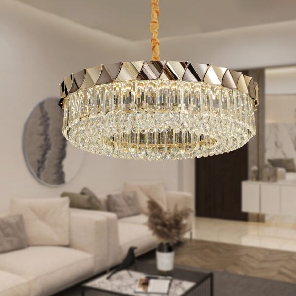 Betty Gold Kaplamalı 31 Watt Led Sarkıt Modern Tasarım Salon Kristal 3 Renk Ledli Avize