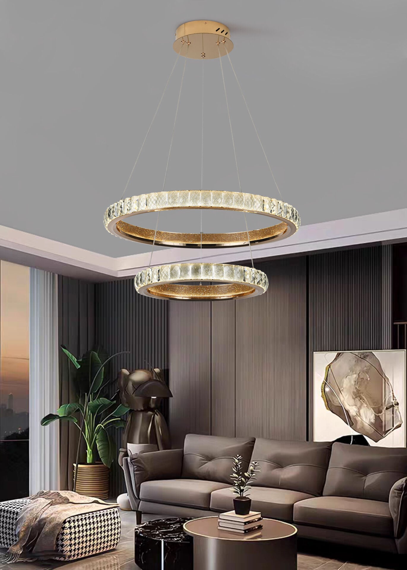LUCA 2 KATLI GOLD LEDLİ AVİZE