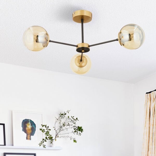 Nide 3Lü Siyah Eskitme Bal Camlı Modern Genç Odası Yatak Odası Retro Salon Avize