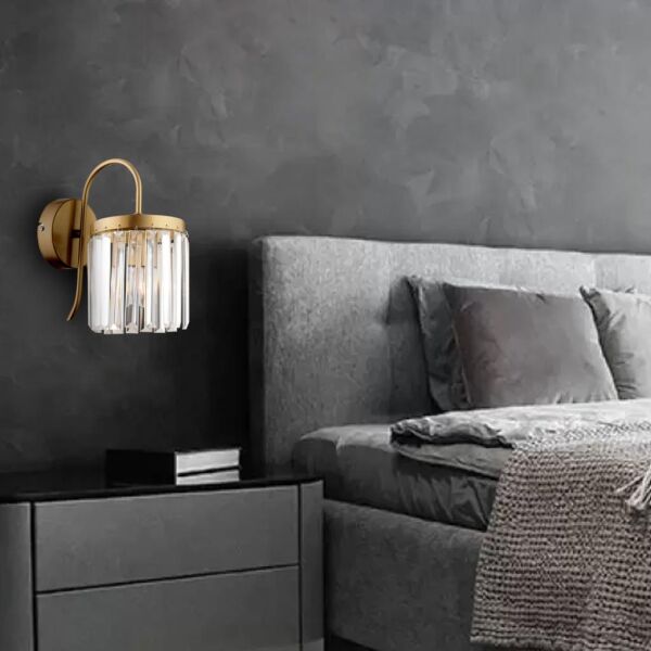 Rachel Eskitme Kristal Taşlı Duvar Lambası Yatak Odası-Yatak Başı-Salon için Aplik