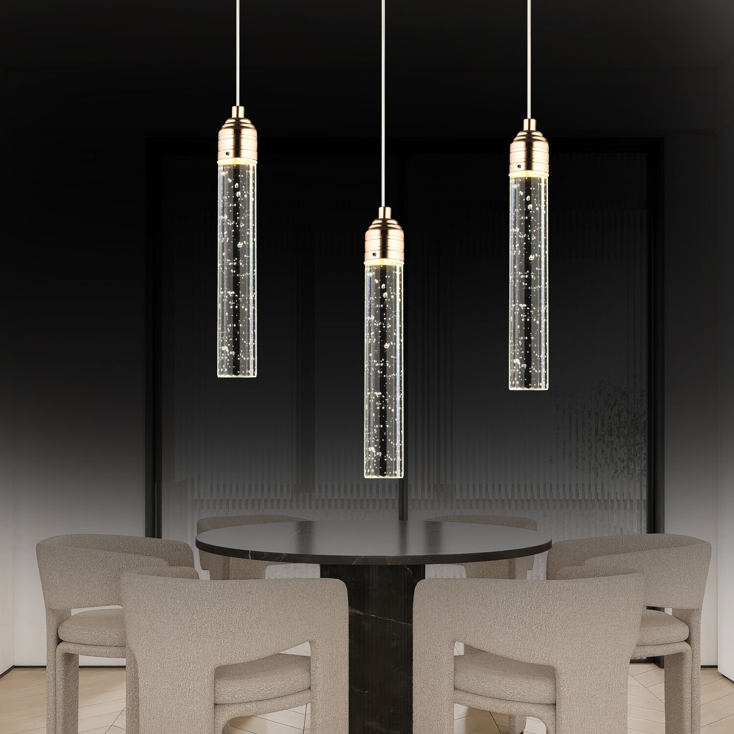 Zaki 3 lü Gold Kaplama 3 Renkli 45 Watt Ledli Modern Tasarım Oturma Odası,Genç Odası,Yatak Odası,Salon Sarkıt Led Avize