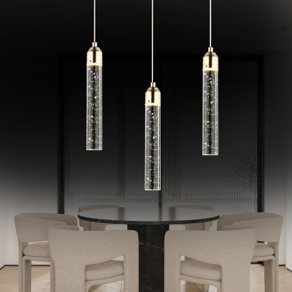 Zaki 3 lü Gold Kaplama 3 Renkli 45 Watt Ledli Modern Tasarım Oturma Odası,Genç Odası,Yatak Odası,Salon Sarkıt Led Avize