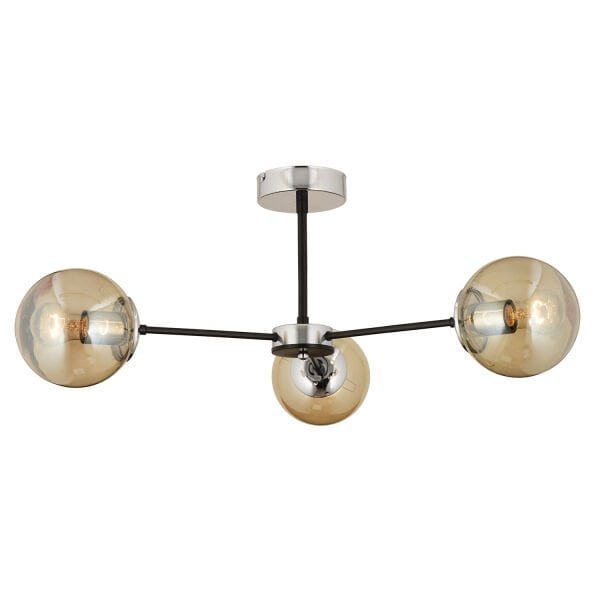 Nide 3Lü Siyah Krom Bal Camlı Modern Genç Odası Yatak Odası Retro Salon Avize