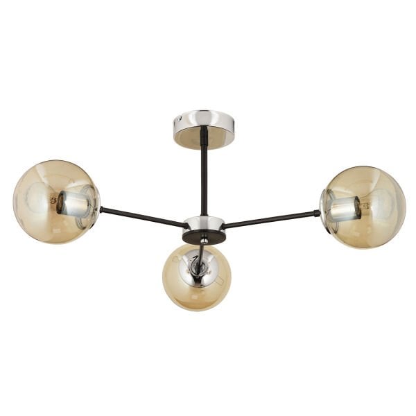 Nide 3Lü Siyah Krom Bal Camlı Modern Genç Odası Yatak Odası Retro Salon Avize