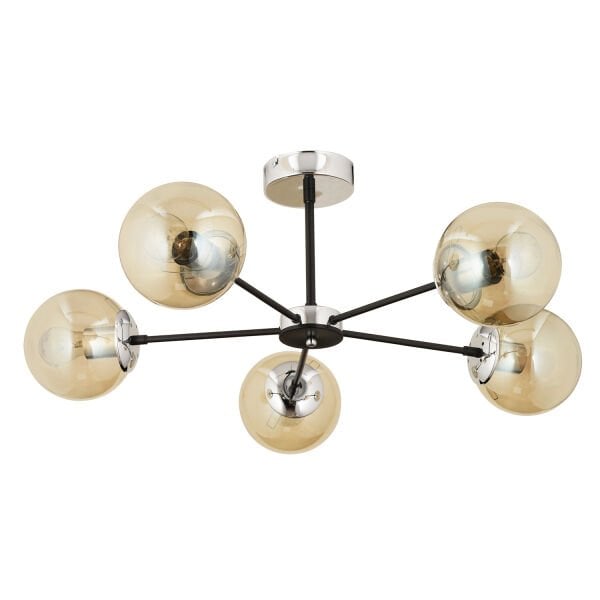 Nide 5Li Siyah Krom Bal Camlı Modern Genç Odası Yatak Odası Retro Salon Avize