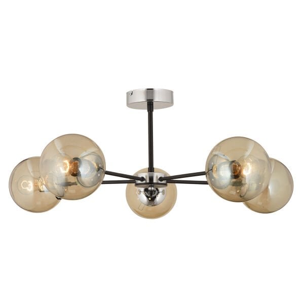 Nide 5Li Siyah Krom Bal Camlı Modern Genç Odası Yatak Odası Retro Salon Avize