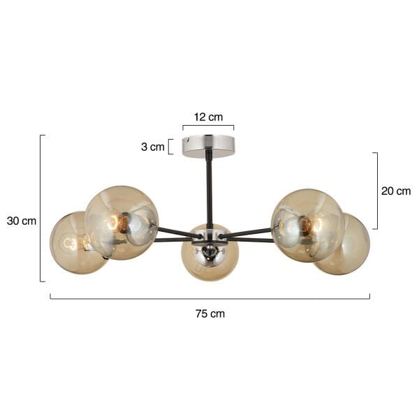 Nide 5Li Siyah Krom Bal Camlı Modern Genç Odası Yatak Odası Retro Salon Avize