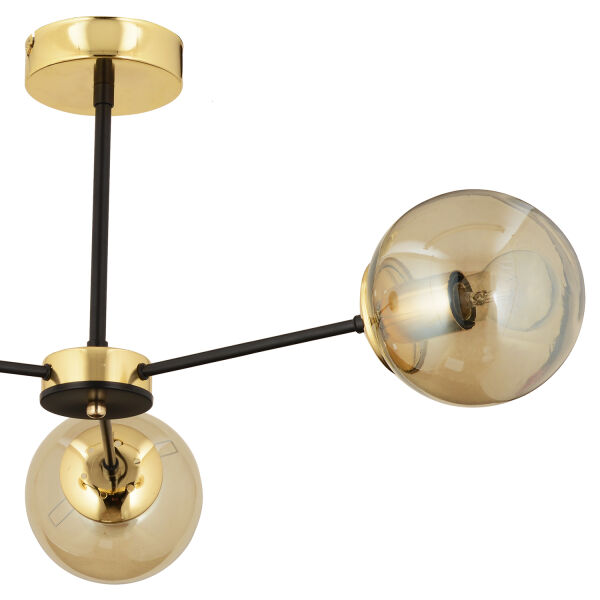 Nide  3Lü Siyah Gold Bal Camlı Modern Genç Odası Yatak Odası Retro Salon Avize