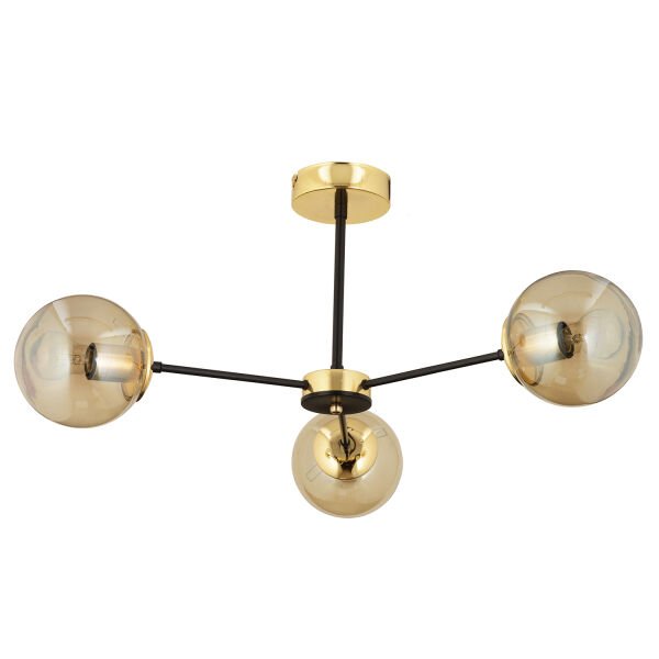 Nide  3Lü Siyah Gold Bal Camlı Modern Genç Odası Yatak Odası Retro Salon Avize