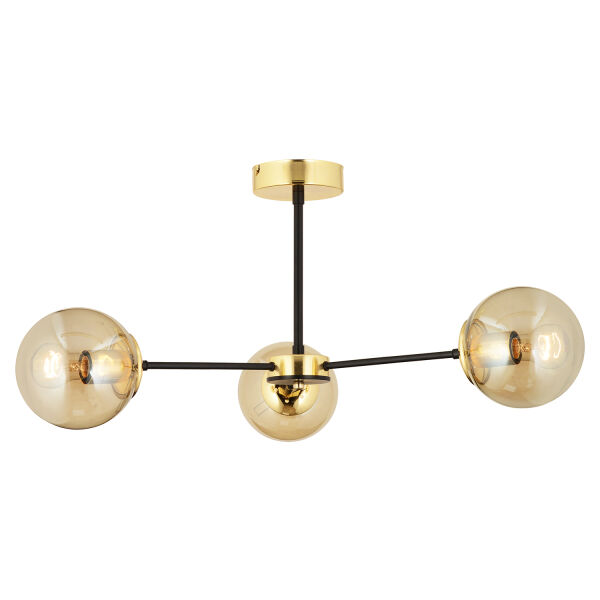 Nide  3Lü Siyah Gold Bal Camlı Modern Genç Odası Yatak Odası Retro Salon Avize
