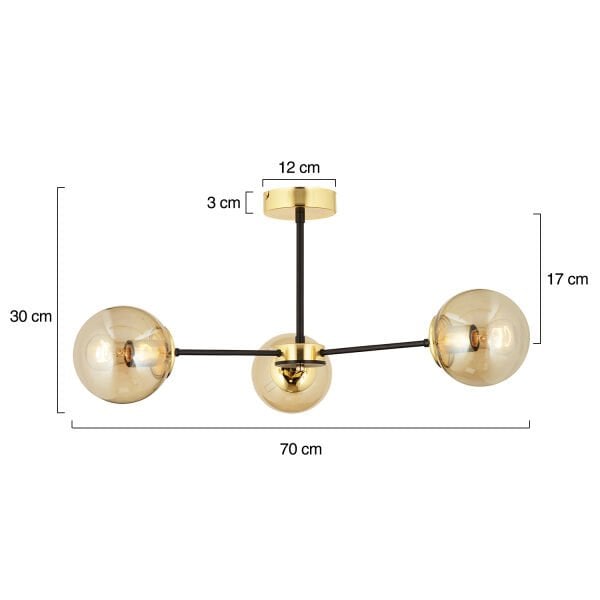 Nide  3Lü Siyah Gold Bal Camlı Modern Genç Odası Yatak Odası Retro Salon Avize