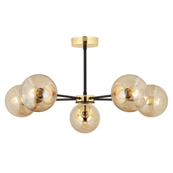 Nide 5Li Siyah Gold Bal Camlı Modern Genç Odası Yatak Odası Retro Salon Avize