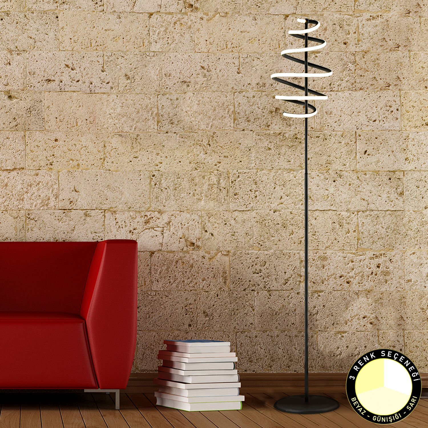 Parya Siyah 72 Watt 3 Renkli Led Modern Tasarım Metal Lambader