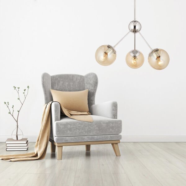 Meyo 3Lü Krom Bal Camlı Modern Genç Odası Yatak Odası Salon Avize