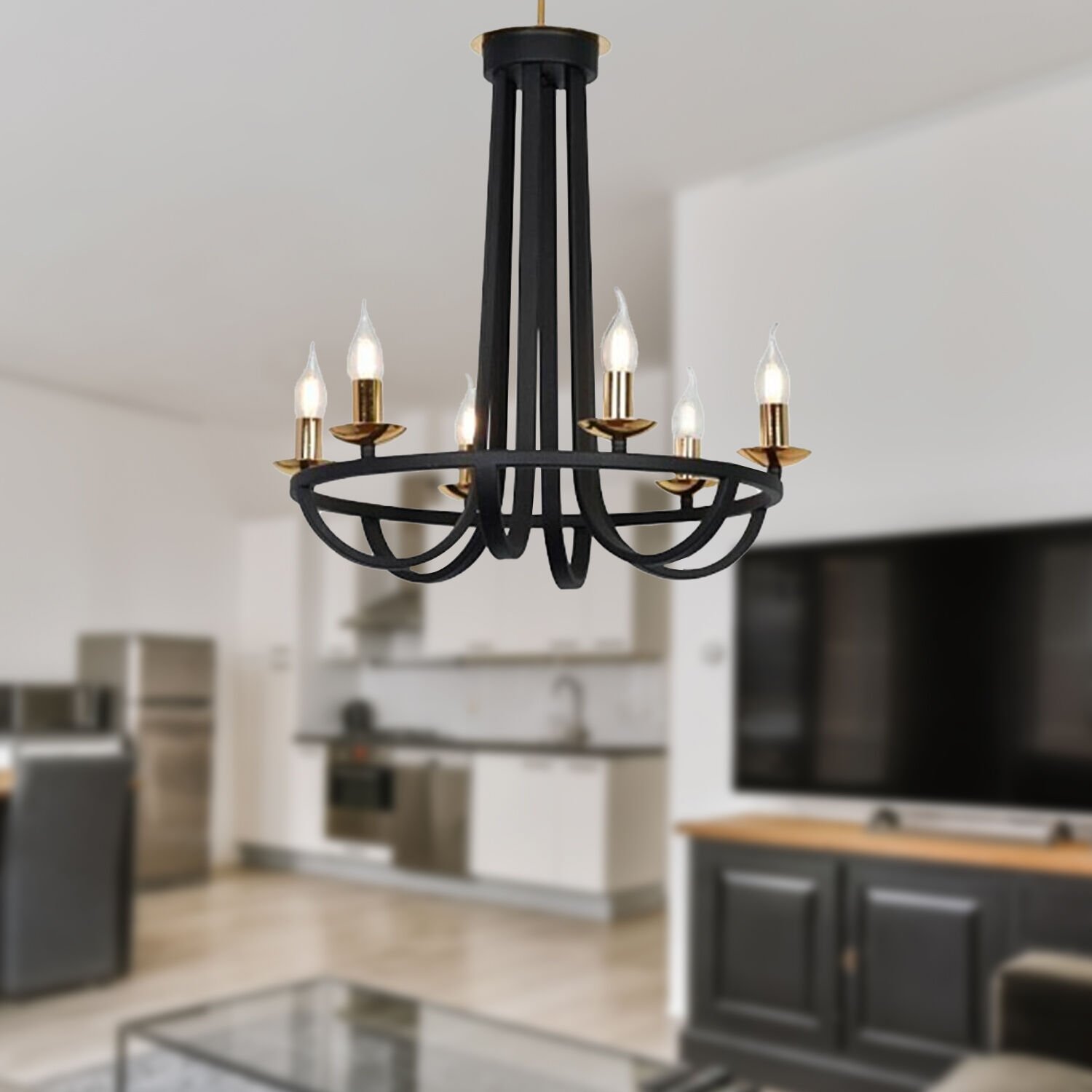 Penelope Siyah 6 Lı Modern Genç Odası Yatak Odası Retro Salon Avize