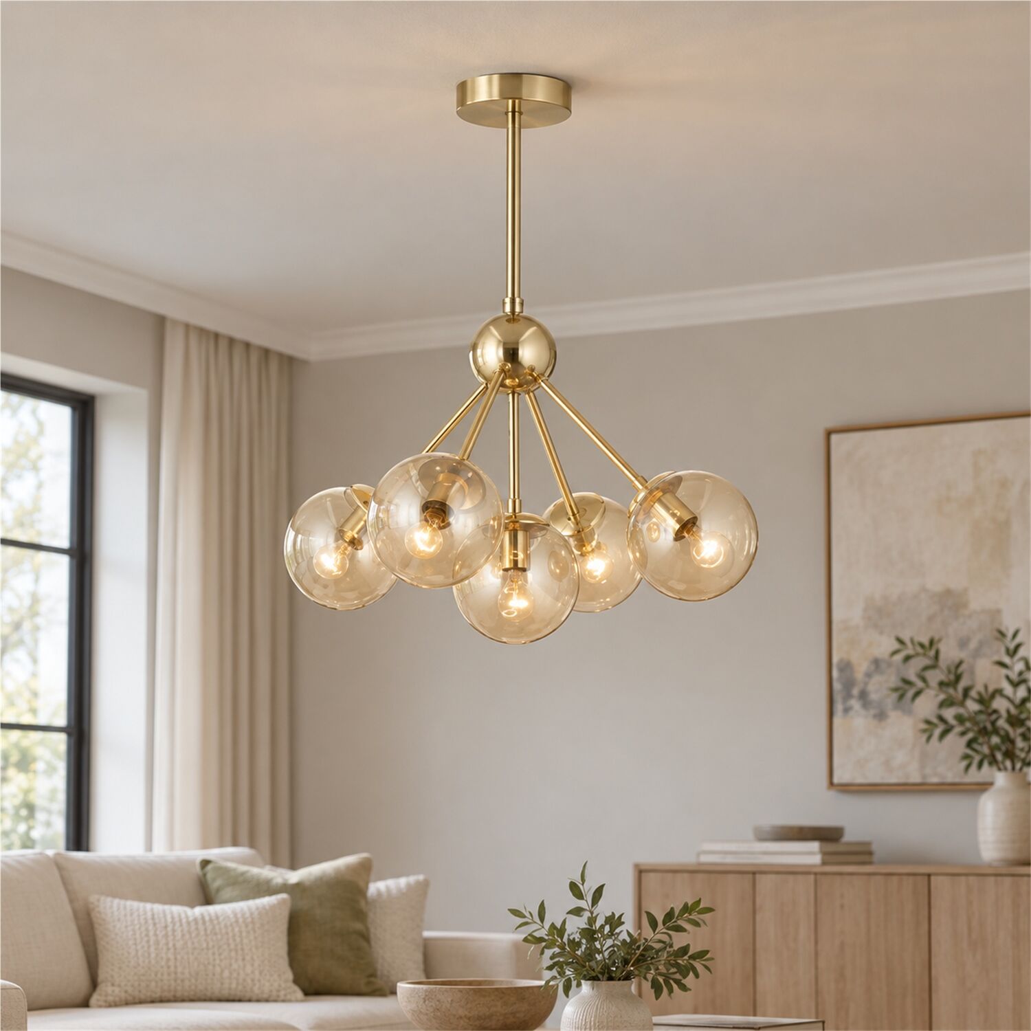 Meyo 5Li Gold Bal Camlı Modern Genç Odası Yatak Odası Salon Avize